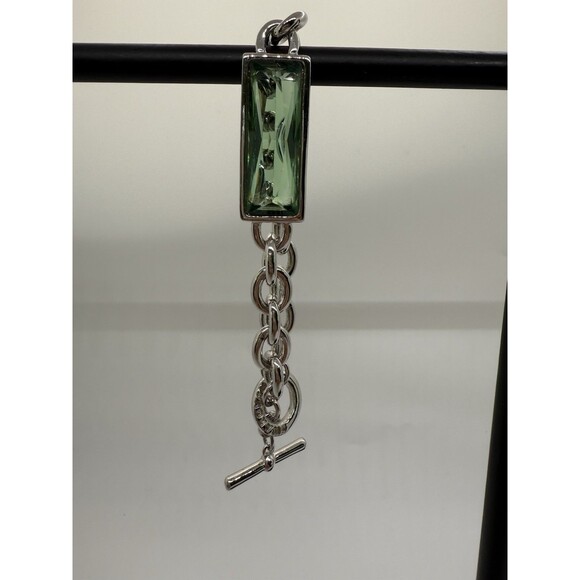 Vintage Bracelet Signed SWAROVSKI Swan Green Crystal Silver Tone W/Toggle Clasp - Picture 7 of 11